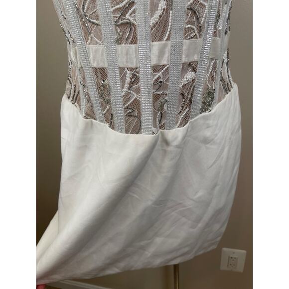 Retrofete Blythe Embellished Sheer Bustier Strapless White Mini Dress Size Large - Picture 6 of 10